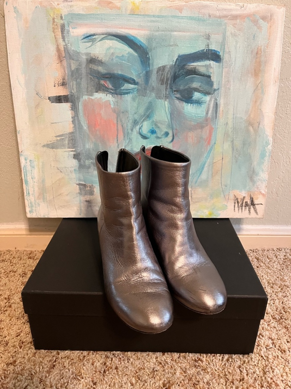 rag & bone metallic silver ankle boots